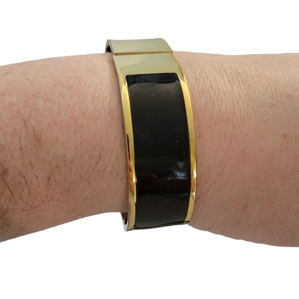Edforce Stainless Steel Enameled Bracelet Goldtone Black
